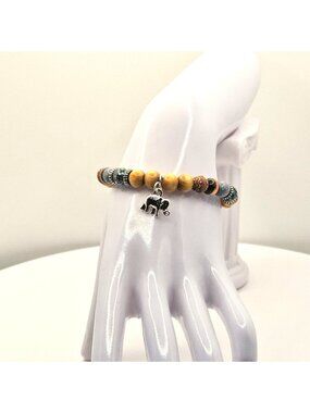 Elephant Charm Bracelet, Boho Beaded Bracelet, Stretch Bracelet for Women